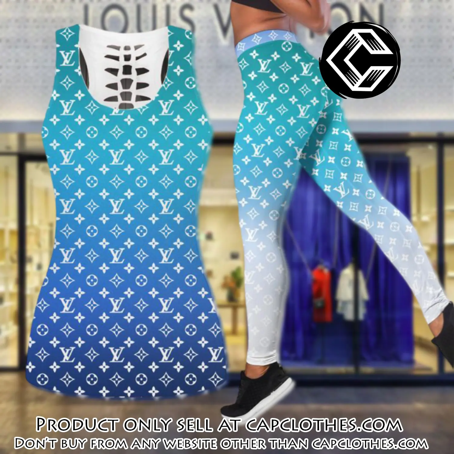 Louis vuitton gradient tank top leggings set luxury brand lv for women yoga gym cc5652822